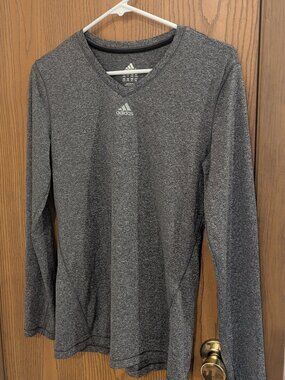 Adidas Long Sleeve V-neck Gray Climalite Activewear Shirt-Medium